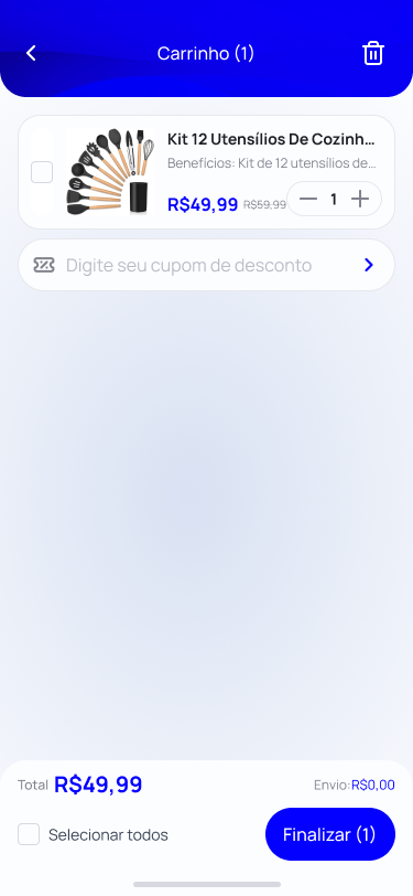 Carrinho de compras no app
