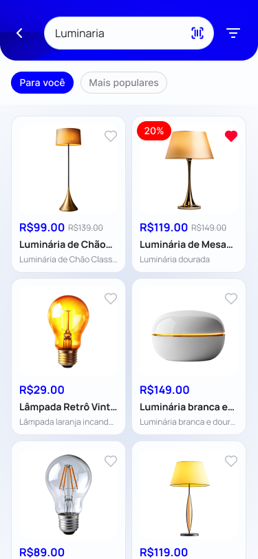 Catálogo de produtos no app